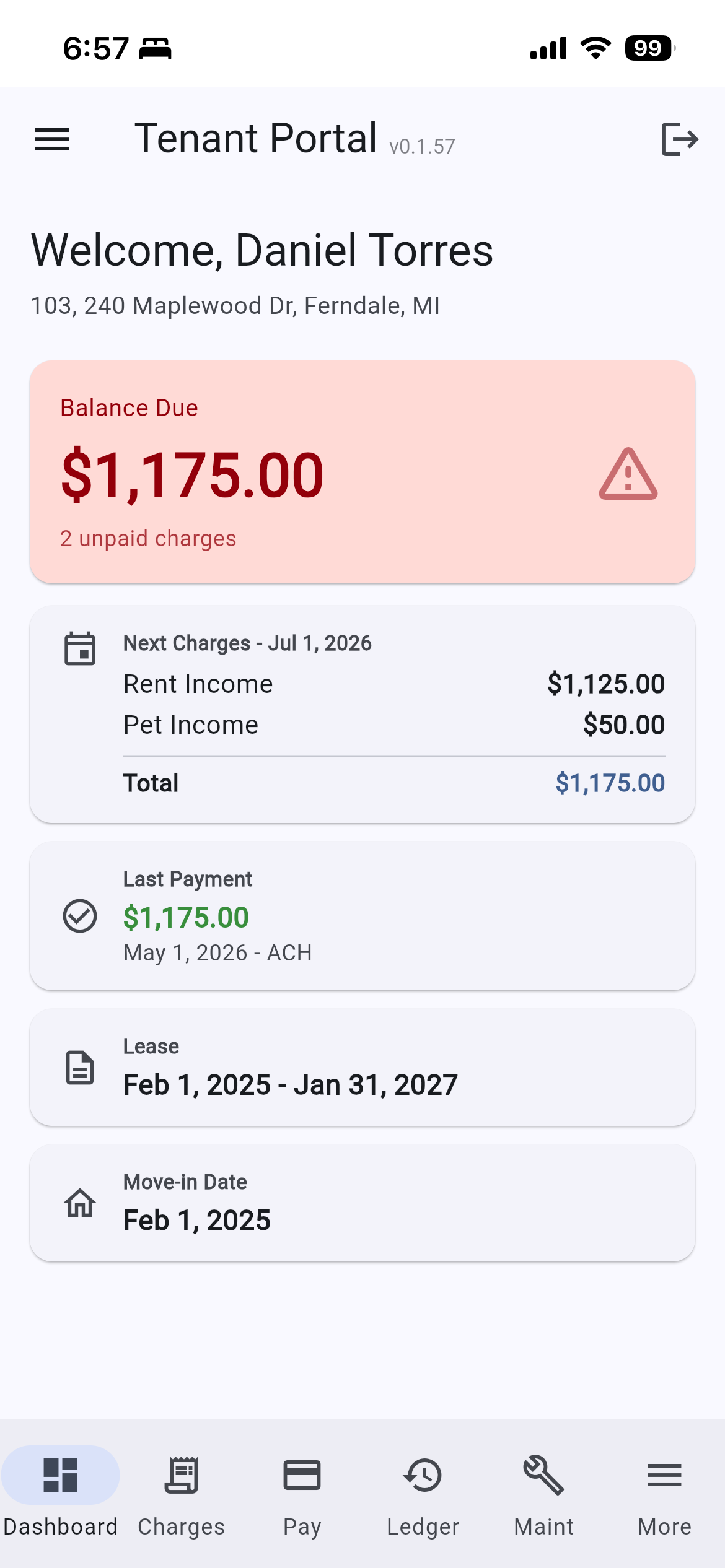 Tenant portal dashboard